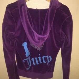 “I love juicy” bedazzled heart tracksuit hoodie